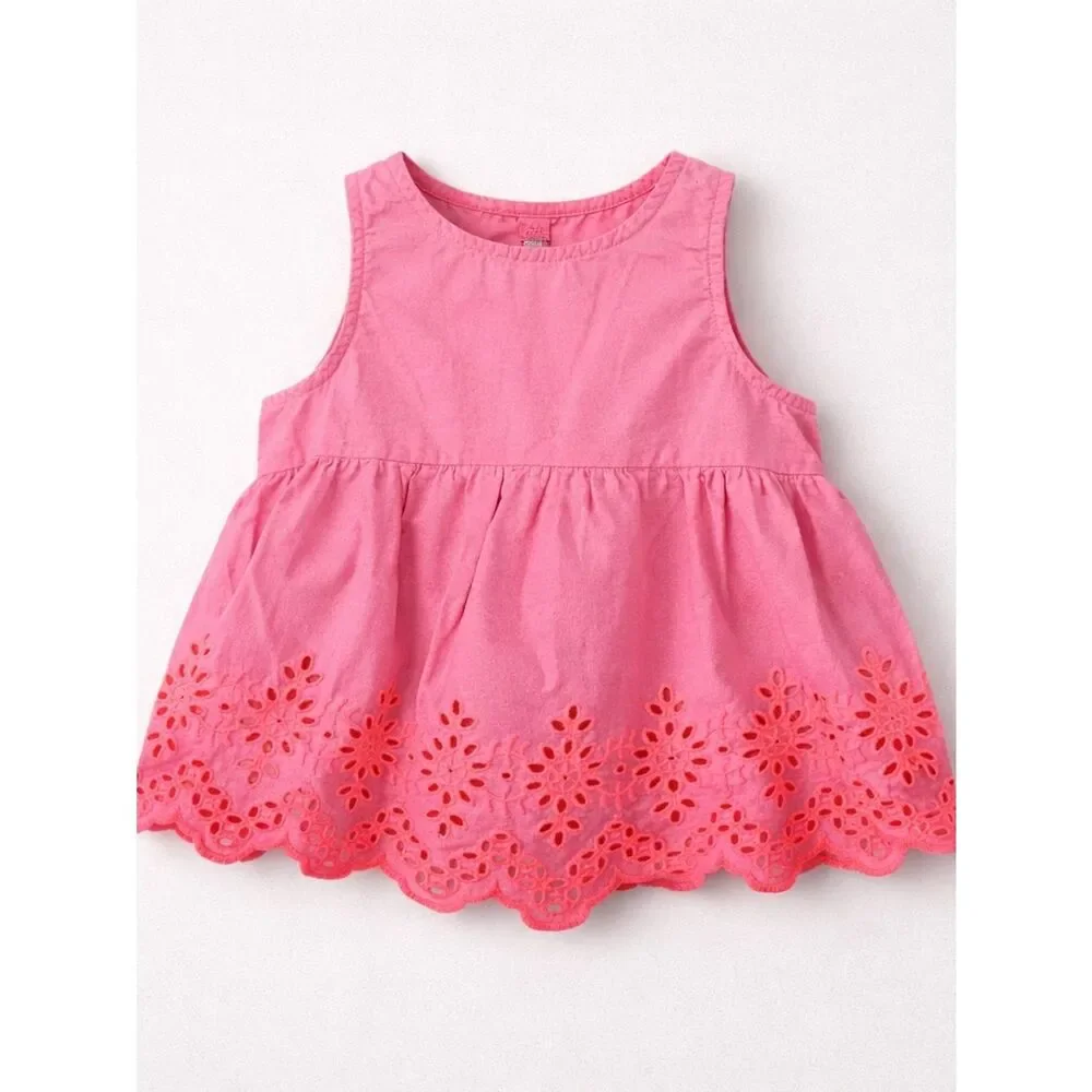 Baby Gap pink and neon orange woven eyelet sleeveless cotton top size 4T